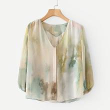 Shein V Neckline Watercolor Blouse