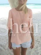 Shein Pink Short Sleeve With Lace T-shirt