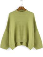 Shein Green Round Neck Loose Dip Hem Sweater