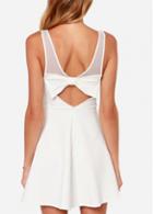 Rosewe Hollow Back Mesh Splicing White Mini Dress