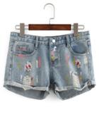 Shein Frayed Paint Splatter Print Denim Shorts