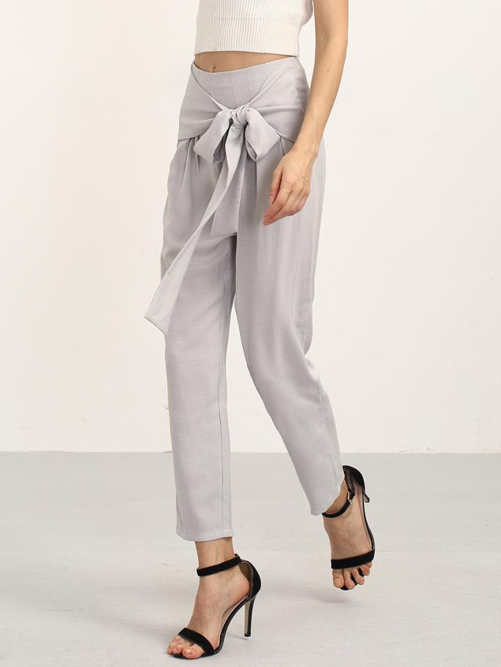 Shein Grey Elegant Bow Decorated Pants