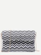 Shein Black And White Chevron Straw Flap Chain Bag