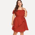 Shein Plus Ruffle Trim Belted Polka Dot Dress