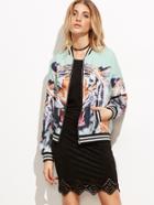 Shein Multicolor Tiger Head Print Varsity Bomber Jacket