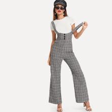 Shein Buttoned Waist Grid Jumpsuit