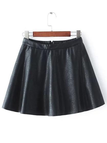 Shein Black Flare Pu Skirt