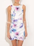 Shein White Contrast Cut Out Floral Wrap Dress