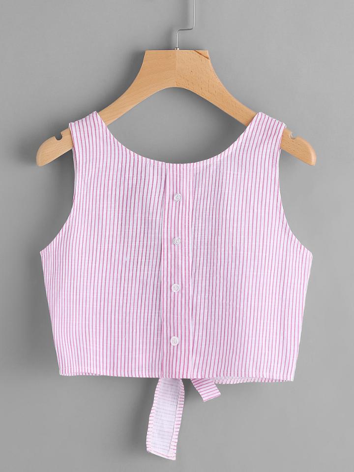 Shein Vertical Striped Open Back Bow Tie Crop Tank Top