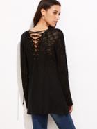 Shein Black Lace Up Back Loose Knit Sweater