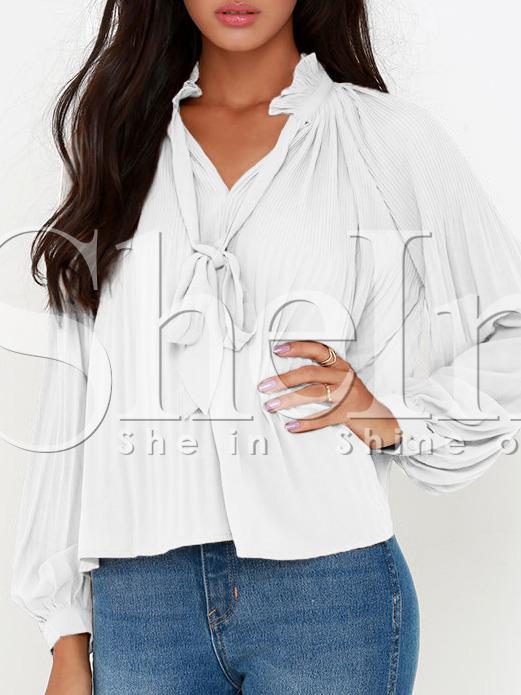 Shein White Ruffle Tie Neck Blouse