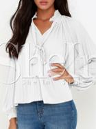 Shein White Ruffle Tie Neck Blouse