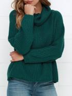 Shein Green High Neck Loose Knit Sweater