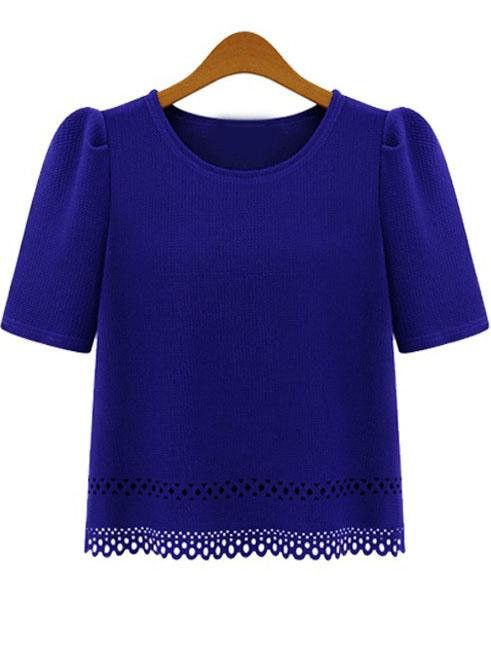Shein Puff Sleeve Laser Cut Hem Chiffon Blouse