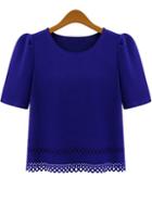 Shein Puff Sleeve Laser Cut Hem Chiffon Blouse