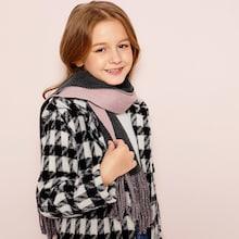 Shein Girls Fringe Hem Two Tone Scarf