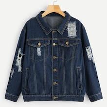 Shein Stitch Detail Ripped Denim Jacket