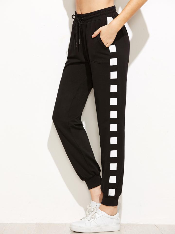 Shein Black Geo Print Drawstring Waist Sweatpants