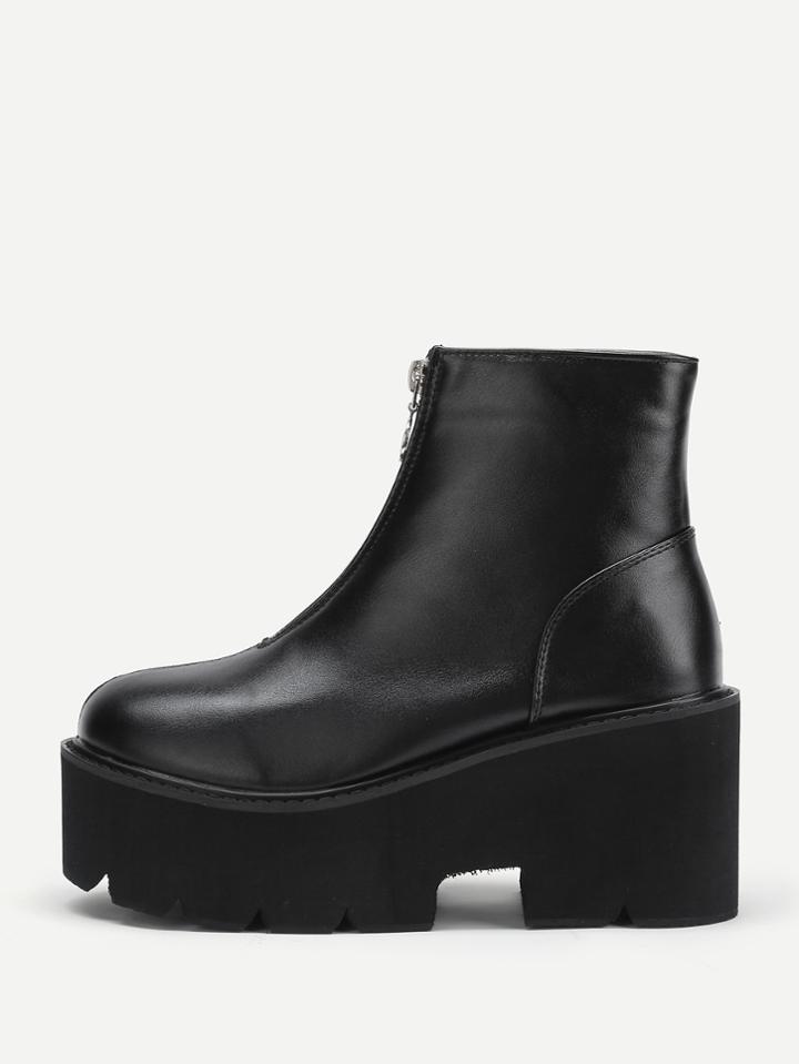 Shein Zipper Front Platform Pu Ankle Boots