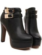 Shein Black Twin Buckle High Block Heel Boots