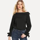 Shein Boat Neck Tie Detail Blouse