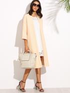 Shein Apricot 3/4 Sleeve Open Front Collarless Duster Coat