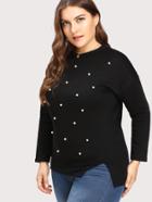Shein Faux Pearl Contrast Split Side Sweatshirt