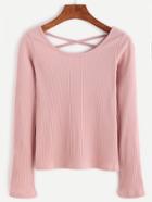 Shein Pink Criss Cross Back Ribbed T-shirt