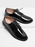 Shein Round Toe Lace Up Patent Leather Flats