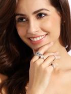 Shein Silver Gemstone Embellished 4pcs Ring Set