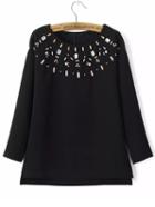 Shein Black Rhinestone Embellished Slit Side Sweatshirt