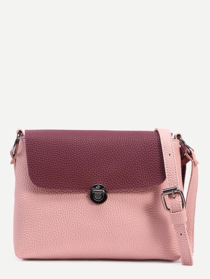 Shein Pink Tassel Trim Contrast Flap Pebbled Crossbody Bag