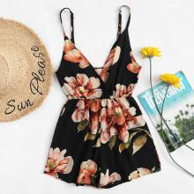 Shein V Neckline Floral Wrap Cami Romper