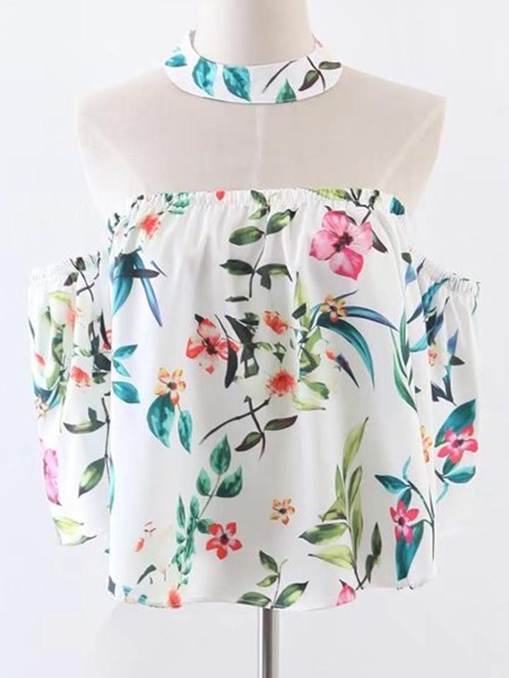 Shein Halterneck Floral Print Top