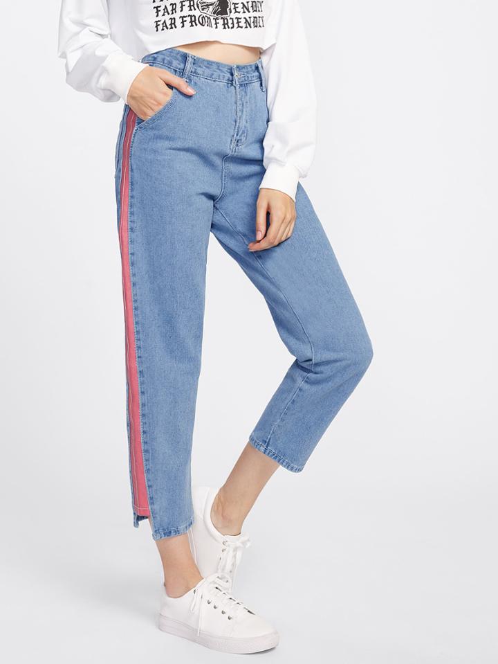 Shein Block Contrast Side Jeans
