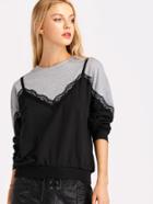 Shein Contrast Lace Cut And Sew Panel Pullover