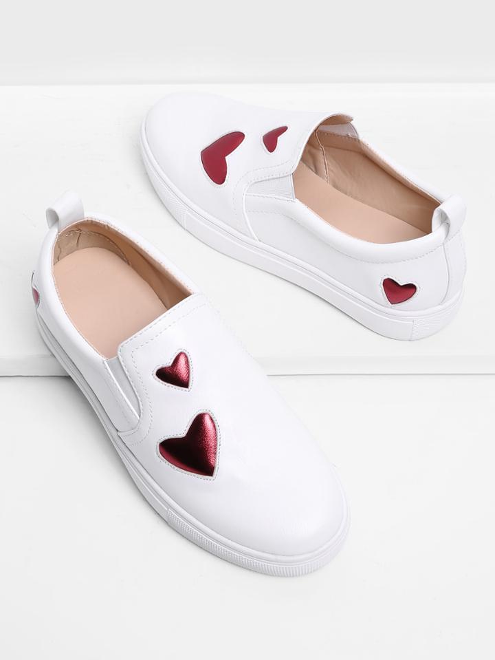 Shein Heart Decorated Pu Slip On Plimsolls