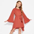 Shein Girls Trumpet Sleeve Solid Dress