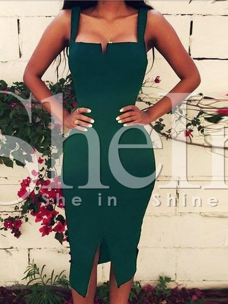 Shein Green Strap Slit Front Sheath Dress