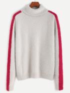 Shein Grey Contrast Panel Sleeve Fluffy Sweater