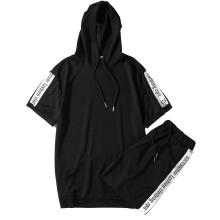 Shein Men Letter Print Tape Detail Hooded Sweater With Drawstring Pants