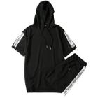 Shein Men Letter Print Tape Detail Hooded Sweater With Drawstring Pants