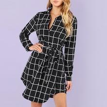 Shein Waist Knot Collar Plaid Dress