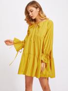 Shein Bow Tied Neck And Ruff Cuff Tiered Swing Dress