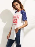 Shein Multicolor Letters Star Print Short Sleeve Split T-shirt