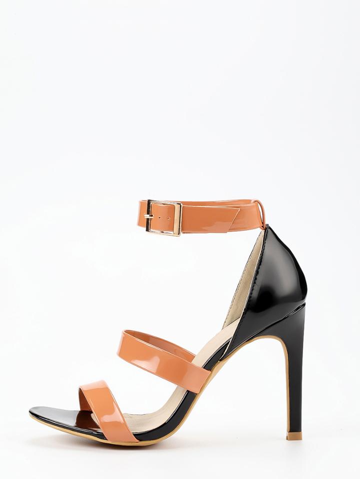 Shein Faux Patent Leather Strappy Heels - Apricot