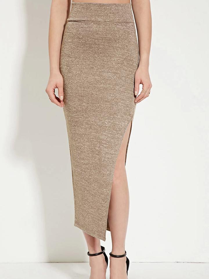Shein Apricot Elastic Waist Split Side Skirt