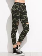 Shein Camo Print Ripped Raw Edge Pants
