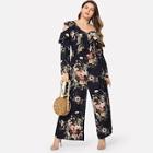 Shein Plus Asymmetrical Sleeve Flower Print Jumpsuit