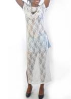 Rosewe White Lace Side Slit Maxi Dress